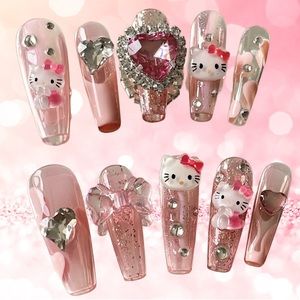 SOLD 🚫 Kawaii Hello Kitty Pink and Glitter Press-Ons